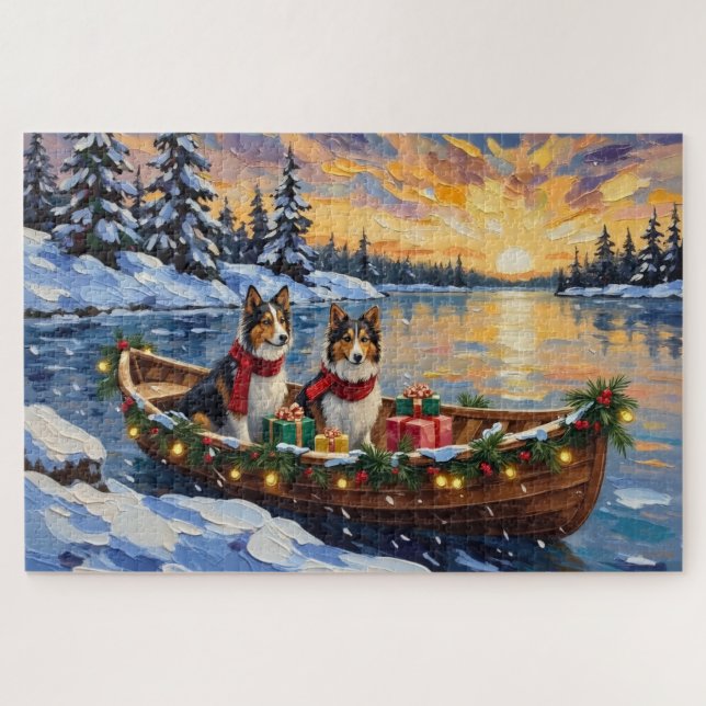 Shetland Sheepdog Christmas Boat Holiday (Horizontal)
