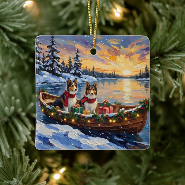 Shetland Sheepdog Christmas Boat Holiday Keramikornament (Baum)