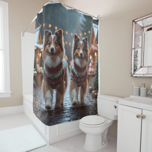Shetland Sheepdog Christmas Snow Holiday  Duschvorhang (Beispiel)