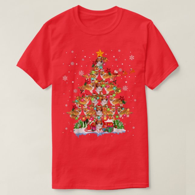 Shetland Sheepdog Christmas Tree Lights Santa Shel T-Shirt (Design vorne)