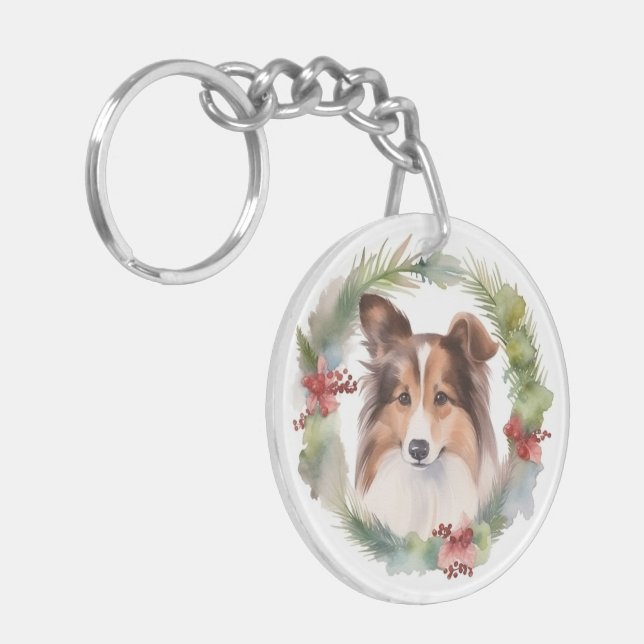 Shetland Sheepdog Christmas Wreath Festive Pup (Devant gauche)