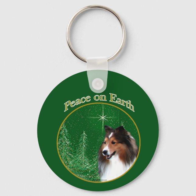 Shetland Sheepdog (Einmal) Peace Schlüsselanhänger (Vorderseite)