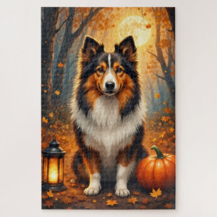 Shetland Sheepdog Ernte Mond Halloween-Porträt