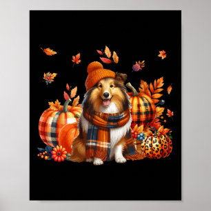 Shetland Sheepdog Erntedank Leopard Pumpkins Fa Poster