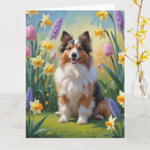 Shetland Sheepdog Frühlingsblumen Malerei Karte