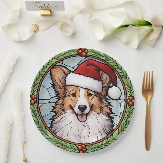 Shetland Sheepdog gesteinigtes Glass Weihnachten Pappteller (Hochzeit)