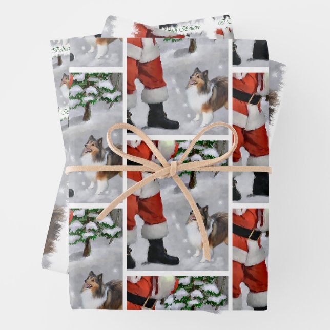 Shetland Sheepdog glaubt Weihnachten Geschenkpapier Set (Beispiel)