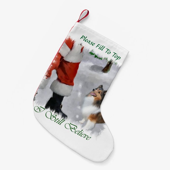 Shetland Sheepdog glaubt Weihnachten Kleiner Weihnachtsstrumpf (Vorderansicht (hängend))