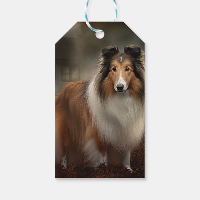 Shetland Sheepdog Halloween Beängstigend Geschenkanhänger (Rückseite)