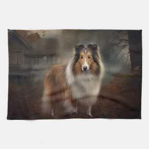 Shetland Sheepdog Halloween Beängstigend Geschirrtuch