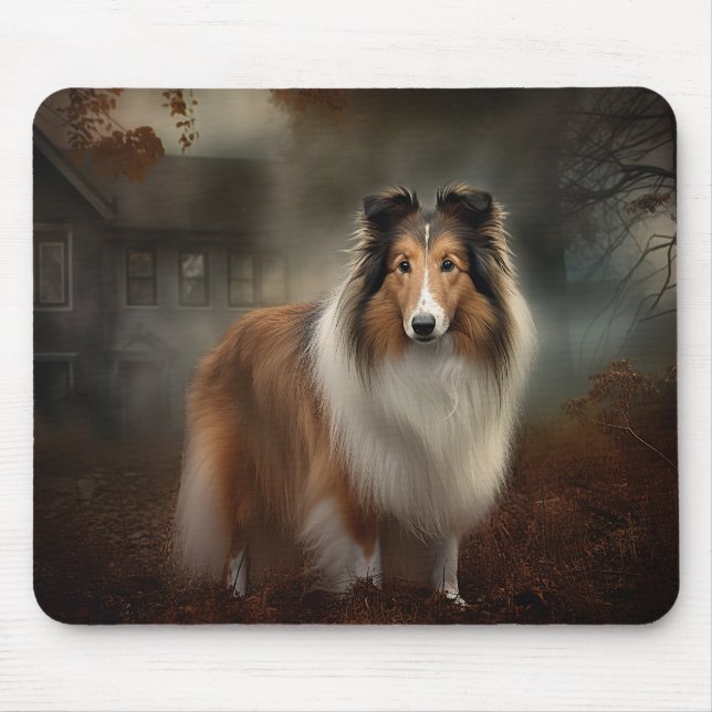 Shetland Sheepdog Halloween Beängstigend Mousepad (Vorne)