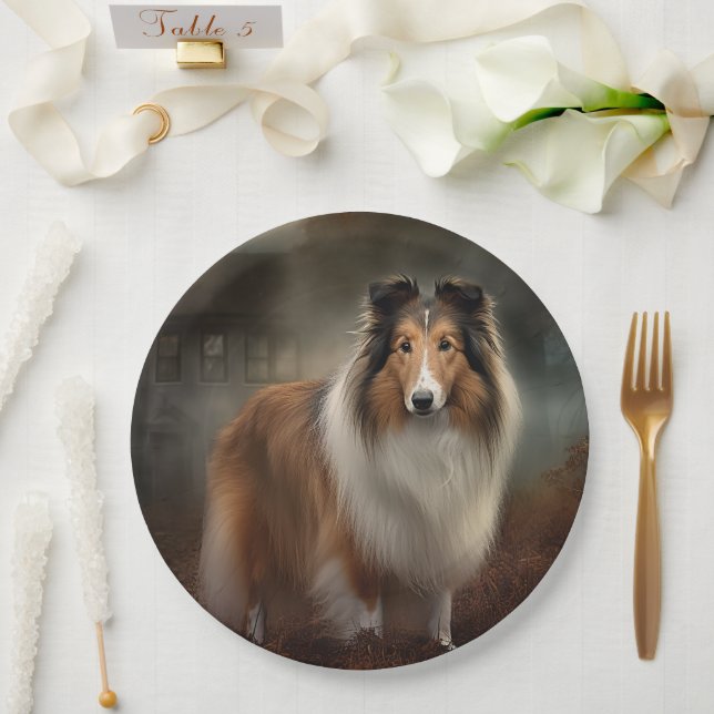 Shetland Sheepdog Halloween Beängstigend Pappteller (Hochzeit)