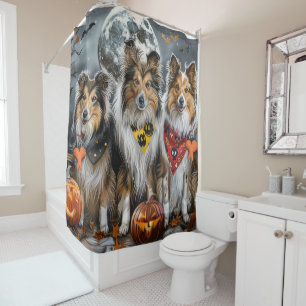 Shetland Sheepdog Halloween Gruselig  Duschvorhang