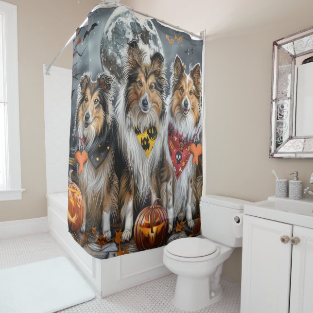 Shetland Sheepdog Halloween Spooky Duschvorhang (Beispiel)