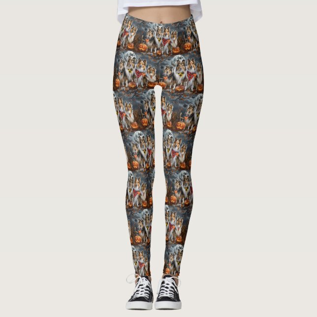 Shetland Sheepdog Halloween Spooky Leggings (Vorderseite)