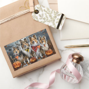 Shetland Sheepdog Halloween Spooky Rechteckiger Aufkleber