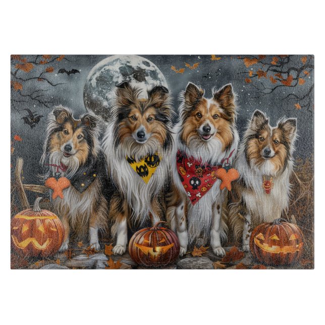 Shetland Sheepdog Halloween Spooky Schneidebrett (Vorderseite)
