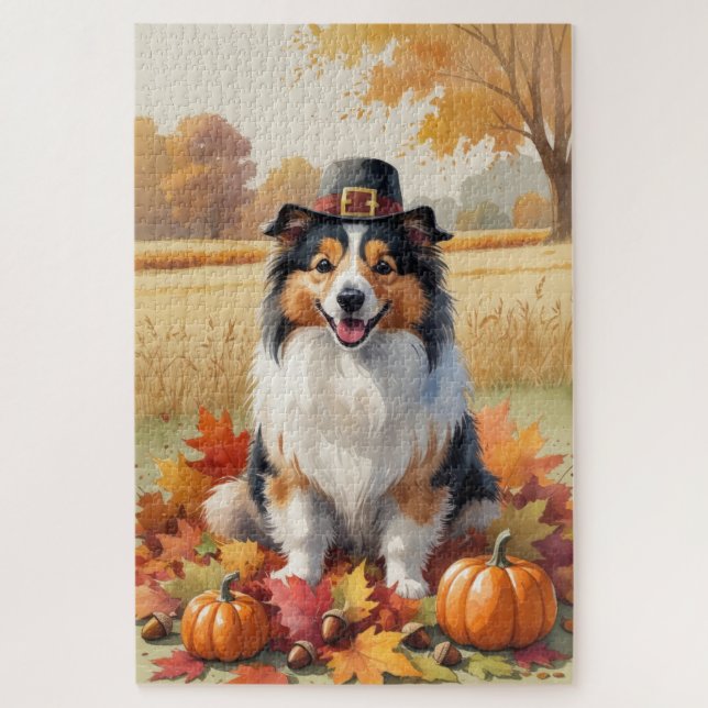 Shetland Sheepdog Herbst lässt Erntedank Kunst (Vertikal)