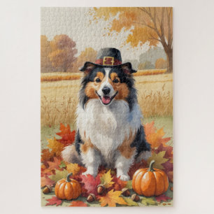 Shetland Sheepdog Herbstlaub Thanksgiving Kunst