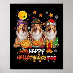 Shetland Sheepdog Hund Happy Halloween Erntedank Poster