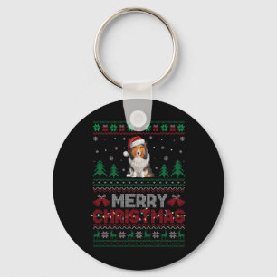 Shetland Sheepdog Hund liebt Weihnachtsmannmütze W Schlüsselanhänger