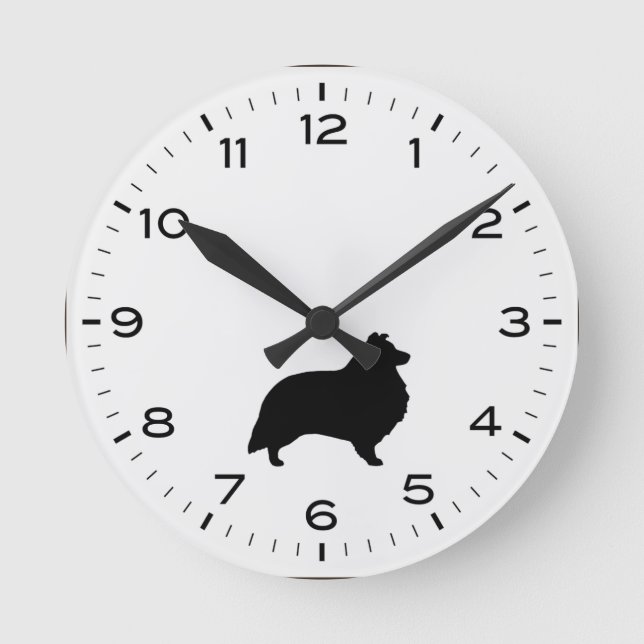 Shetland Sheepdog Hund Rasse Silhouette Sheltie Runde Wanduhr (Vorderseite)