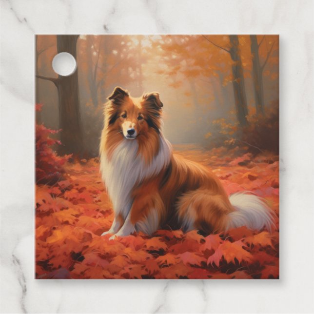 Shetland Sheepdog im Herbst Leaves Fall Inspiriert Geschenkanhänger (Vorderseite)