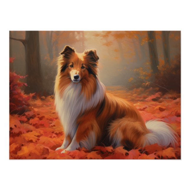 Shetland Sheepdog im Herbst Leaves Fall Inspiriert Poster (Vorderseite)