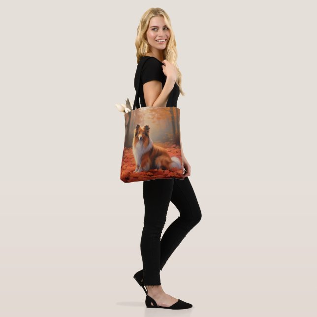 Shetland Sheepdog im Herbst Leaves Fall Inspiriert Tasche (Am Model)