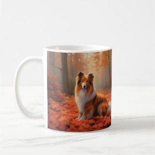 Shetland Sheepdog im Herbstlaub Fall Inspiriert Kaffeetasse