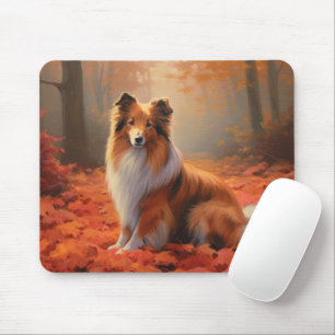 Shetland Sheepdog im Herbstlaub Fall Inspiriert Mousepad