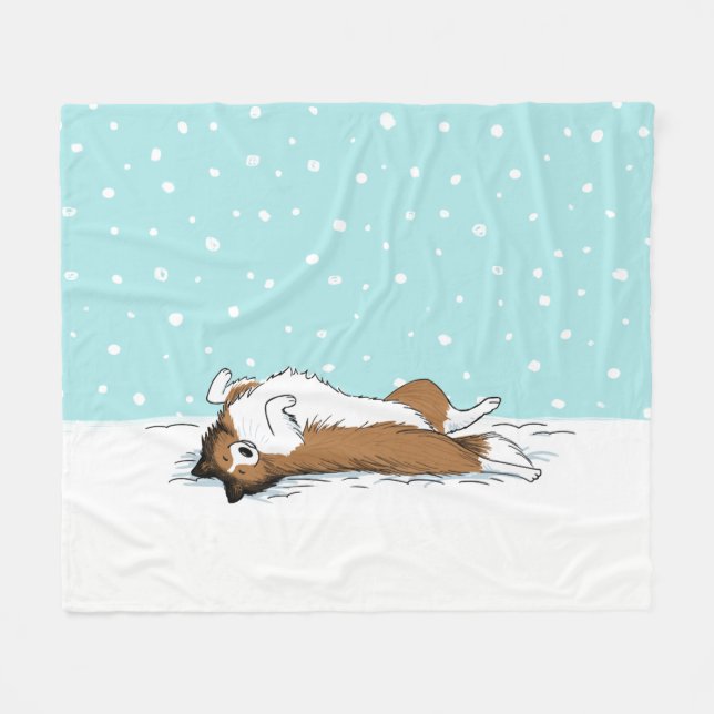 Shetland Sheepdog im Snow Sheltie Dog Holiday Fleecedecke (Vorderseite (Horizontal))