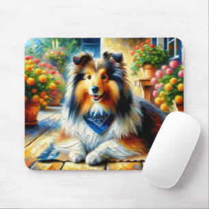 Shetland Sheepdog in einer Cottage-Gartenszene Mousepad