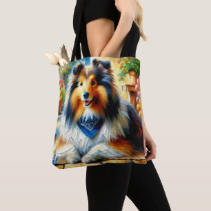 Shetland Sheepdog in einer Cottage-Gartenszene Tasche