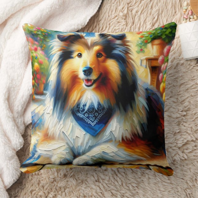 Shetland Sheepdog in Hütte Garden Scene Kissen (Decke)