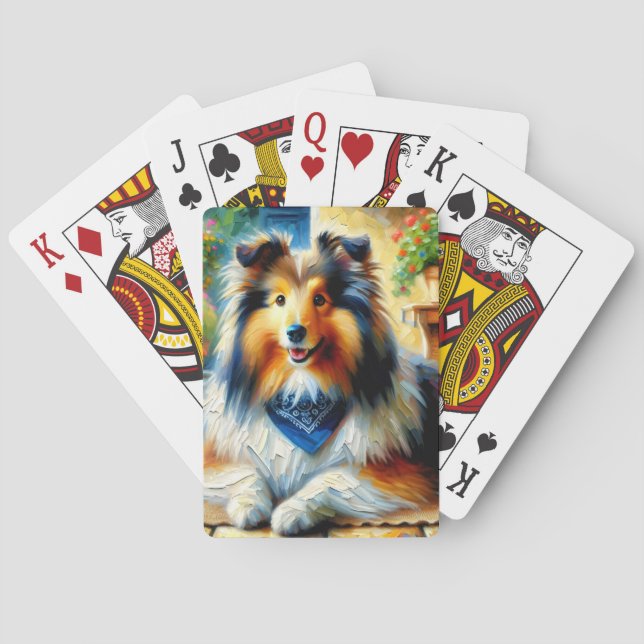 Shetland Sheepdog in Hütte Garden Scene Spielkarten (Rückseite)
