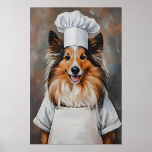 Shetland Sheepdog in Kochmütze Poster, Haustierpos Poster