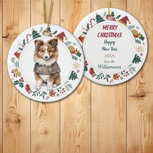 Shetland Sheepdog in Winter Sweater Christmas Keramik Ornament (Von Creator hochgeladen)