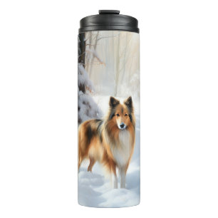 Shetland Sheepdog Lass es schneien Weihnachten Thermosbecher
