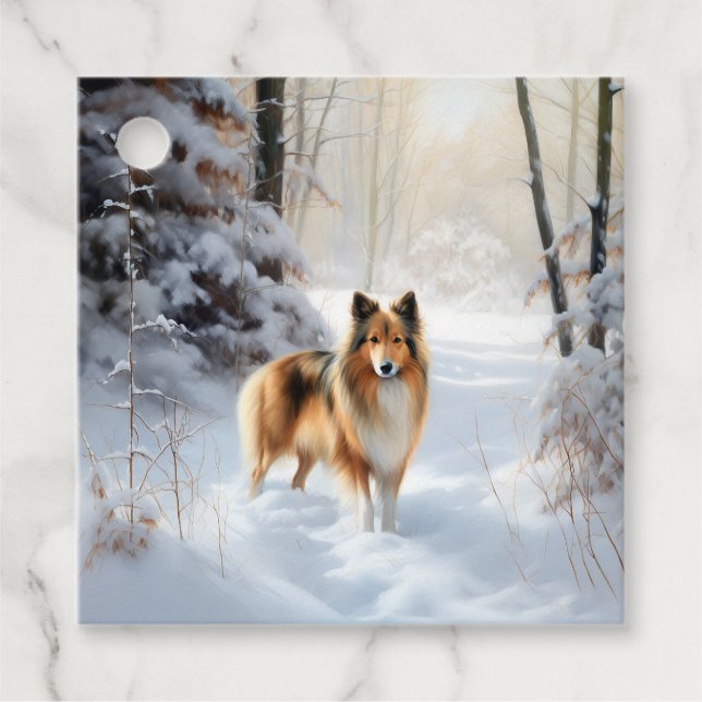 Shetland Sheepdog lässt es Weihnachten Geschenkanhänger (Vorderseite)