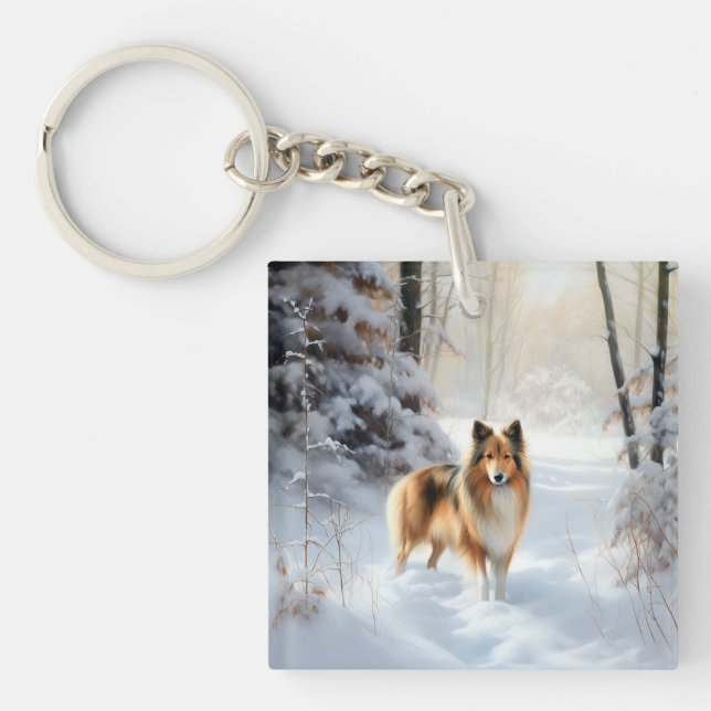 Shetland Sheepdog lässt es Weihnachten Schlüsselanhänger (Vorderseite)