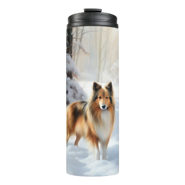 Shetland Sheepdog lässt es Weihnachten Thermosbecher (Vorderseite)