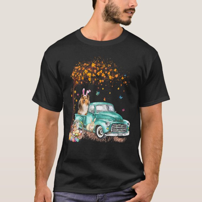 Shetland Sheepdog Liebe Bunny Truck Hunt Eggs Tree T-Shirt (Vorderseite)