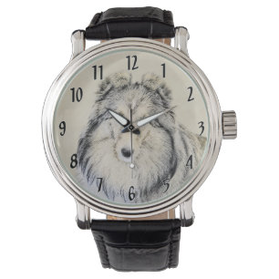 Shetland Sheepdog Malerei - Niedliche Original Hun Armbanduhr
