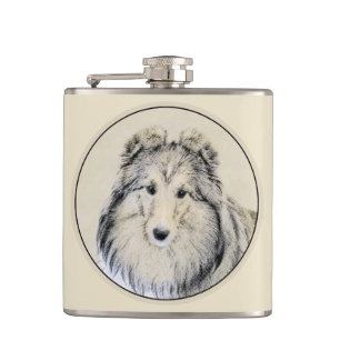 Shetland Sheepdog Malerei - Niedliche Original Hun Flachmann
