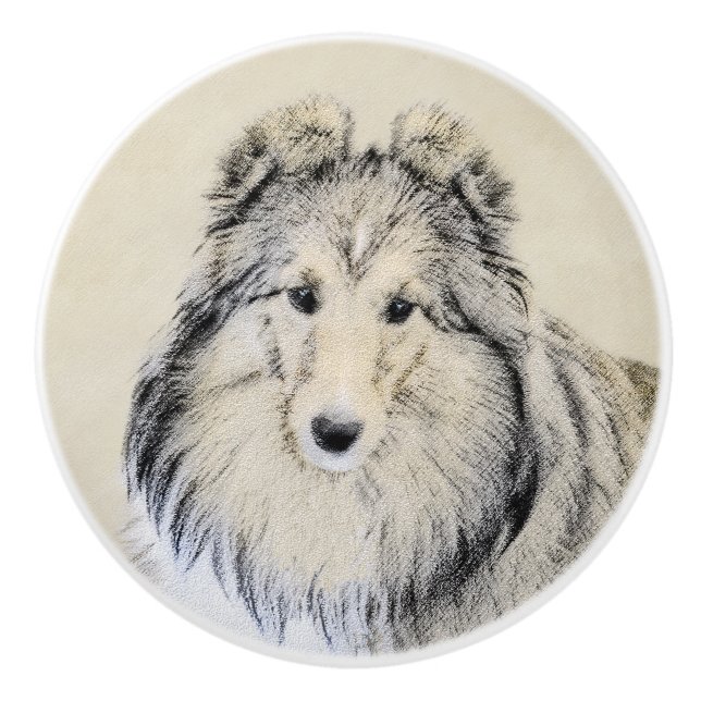 Shetland Sheepdog Malerei - Niedliche Original Hun Keramikknauf (Vorderseite)