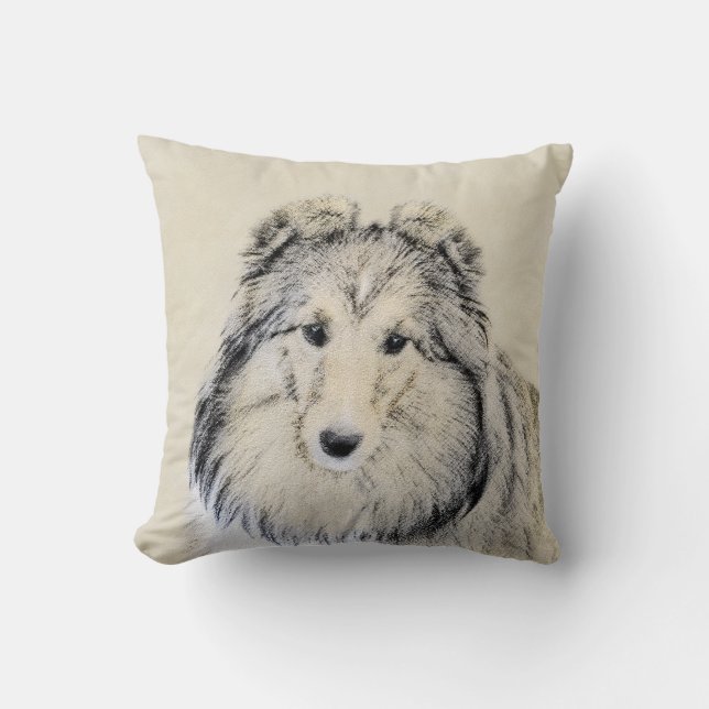 Shetland Sheepdog Malerei - Niedliche Original Hun Kissen (Vorderseite)