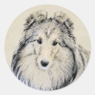Shetland Sheepdog Malerei - Niedliche Original Hun Runder Aufkleber