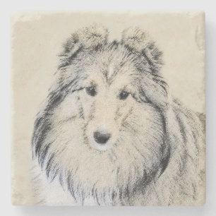 Shetland Sheepdog Malerei - Niedliche Original Hun Steinuntersetzer