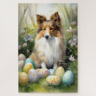 Shetland Sheepdog mit Ostereiern Urlaub
